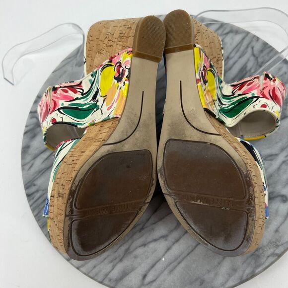 Nine West Larysa Platform Wedge Sandal Womens 9.5 M White Multi Floral Slip On - Picture 7 of 10